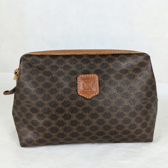 Authentic Celine Macadam Vintage Clutch Bag Brown Beige Pouch Made in Italy - Picture 1 of 12